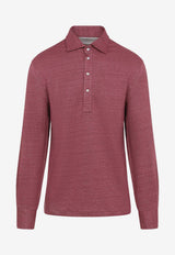 Long-Sleeved Polo T-shirt in Linen Blend