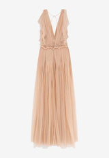 Elisabetta Franchi V-neck Chiffon Gown Nude AR80J62E2EA1_Nude_41973143