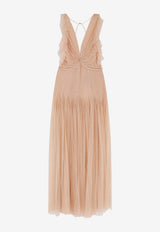 Elisabetta Franchi V-neck Chiffon Gown Nude AR80J62E2EA1_Nude_41973143