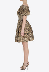 Dolce & Gabbana Off-Shoulder Leopard Print Poplin Dress Brown F6A0UT-HS5E3-HY13M