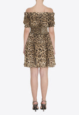 Dolce & Gabbana Off-Shoulder Leopard Print Poplin Dress Brown F6A0UT-HS5E3-HY13M