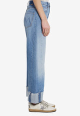 MOTHER Half-Pipe Ankle Cuff Fray Jeans Blue 11406-1085--LBI