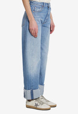 MOTHER Half-Pipe Ankle Cuff Fray Jeans Blue 11406-1085--LBI