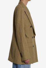 Dolce & Gabbana Double-Breasted Stripe Linen Jacket Beige F29YIT-FR3F2-S8052