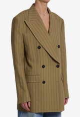 Dolce & Gabbana Double-Breasted Stripe Linen Jacket Beige F29YIT-FR3F2-S8052