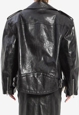 Saint Laurent Hammered Leather Biker Jacket Black 866816-YCUX2-1703