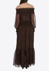 Self-Portrait Off-Shoulder Georgette Maxi Dress Brown RS26156XA--BROWN
