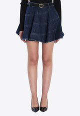 Self-Portrait Flared Mini Denim Skirt Blue RS26554SK--BLUE