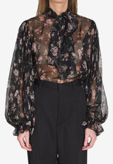 Dolce & Gabbana Vintage Rose Chiffon Blouse Black F7BL0T-IS10R-HN5XQ