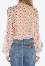 Dolce & Gabbana Vintage Rose Chiffon Blouse White F7BK7T-IS10I-HA5XJ