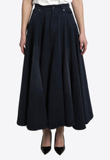 Balenciaga Godet Washed Denim Midi Flared Skirt Blue 856906-TTW64-8074