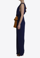 Saint Laurent Silk V-neck Maxi Dress Blue 858262-Y1L27-4001