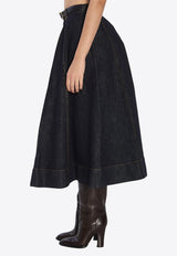 Self-Portrait Flared Denim Midi Skirt Blue RS26828MSK--BLUE