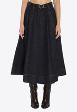 Self-Portrait Flared Denim Midi Skirt Blue RS26828MSK--BLUE