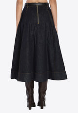 Self-Portrait Flared Denim Midi Skirt Blue RS26828MSK--BLUE