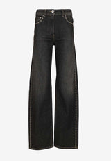 Versace Stud-Embellished Faded Jeans Black 1022452-1A16477-1D040