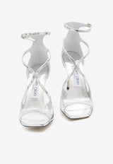 Jimmy Choo Azia 95 Metallic Leather Sandals Silver AZIA95-QUI-SILVER
