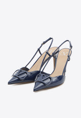 Valentino 80 VLogo Patent Leather Slingback Pumps Blue 8W2S0R01-TMK-FI8