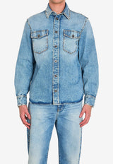 Versace Stud Embellished Denim Jacket Blue 1022747-1A16804-1D190