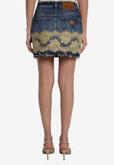 Dolce & Gabbana Lace-Trimmed Denim Mini Skirt Blue F4C6ND-G8OB4-S9001