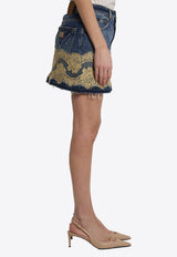 Dolce & Gabbana Lace-Trimmed Denim Mini Skirt Blue F4C6ND-G8OB4-S9001