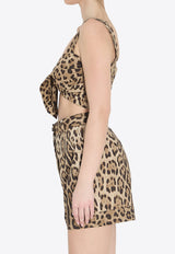 Dolce & Gabbana Leopard Print Poplin Cropped Top Brown F74H5T-HS5E3-HY13M