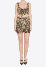 Dolce & Gabbana Leopard Print Poplin Cropped Top Brown F74H5T-HS5E3-HY13M