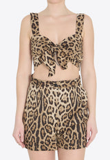 Dolce & Gabbana Leopard Print Poplin Cropped Top Brown F74H5T-HS5E3-HY13M