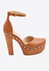 Chloé Lola 130 Studded Leather Platform Pumps Brown CH26S17NVV--27T