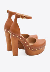 Chloé Lola 130 Studded Leather Platform Pumps Brown CH26S17NVV--27T