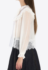Self-Portrait Georgette Lace Ruffled Blouse White RS26192T--WHITE