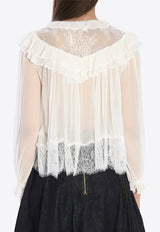 Self-Portrait Georgette Lace Ruffled Blouse White RS26192T--WHITE