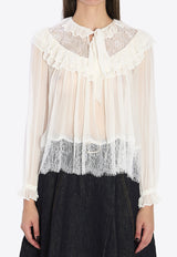 Self-Portrait Georgette Lace Ruffled Blouse White RS26192T--WHITE