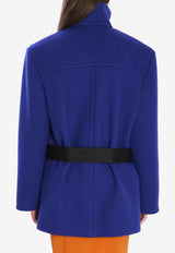Saint Laurent Boxy Belted Coat Blue 850307-Y5J78-4146