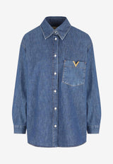 Valentino Denim Shirt with Metal V Blue 8B3DB03K-9YA-558