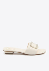 Roger Vivier Belle Vivier Leather Flat Sandals Cream RVW816449209-1TC-019