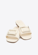 Roger Vivier Belle Vivier Leather Flat Sandals Cream RVW816449209-1TC-019