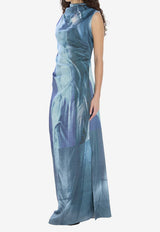 Jean Paul Gaultier One-Shoulder Water Long Dress Blue W-DR034-W020P-5557