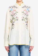 Valentino Floral-Embroidered Linen Shirt Off-white 8B3AB826-9M4-AM0