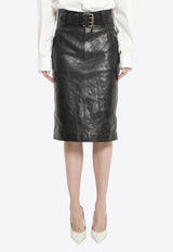 Saint Laurent Crinkled Leather Belted Pencil Skirt Black 865021-YCVD2-1000