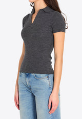 Max Mara Albero Ribbed Wool Polo T-shirt Gray 261136117-1600-008