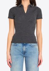 Max Mara Albero Ribbed Wool Polo T-shirt Gray 261136117-1600-008