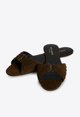 Saint Laurent Babylone Suede Flat Sandals Brown 869658-27D00-2319