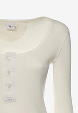 Chloé Henley Long-Sleeved Ribbed Top White CH26SJH29185--107
