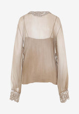 Lace-Trimmed Silk Blouse