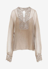 Lace-Trimmed Silk Blouse