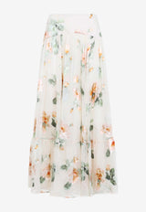 Carousel Burnout Floral Midi Skirt