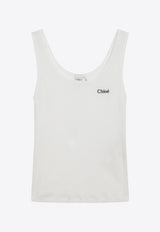 Chloé Logo Ribbed Tank Top White CH25SJH12180/S_CHLOE-101