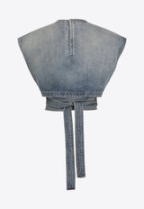 Alaïa Délavé Denim Belted Cropped Top Blue AA9H1482D026CDE/S_ALAIA-A56