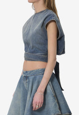 Alaïa Wraparound Belted Denim Top Blue AA9H1482D026C--A56